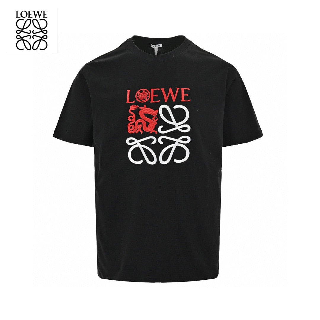 Loewe Black T-Shirt with Red and White Logo