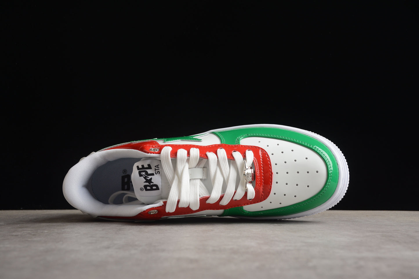 BAPE STA Low-Top Sneakers in Red, Green, and White