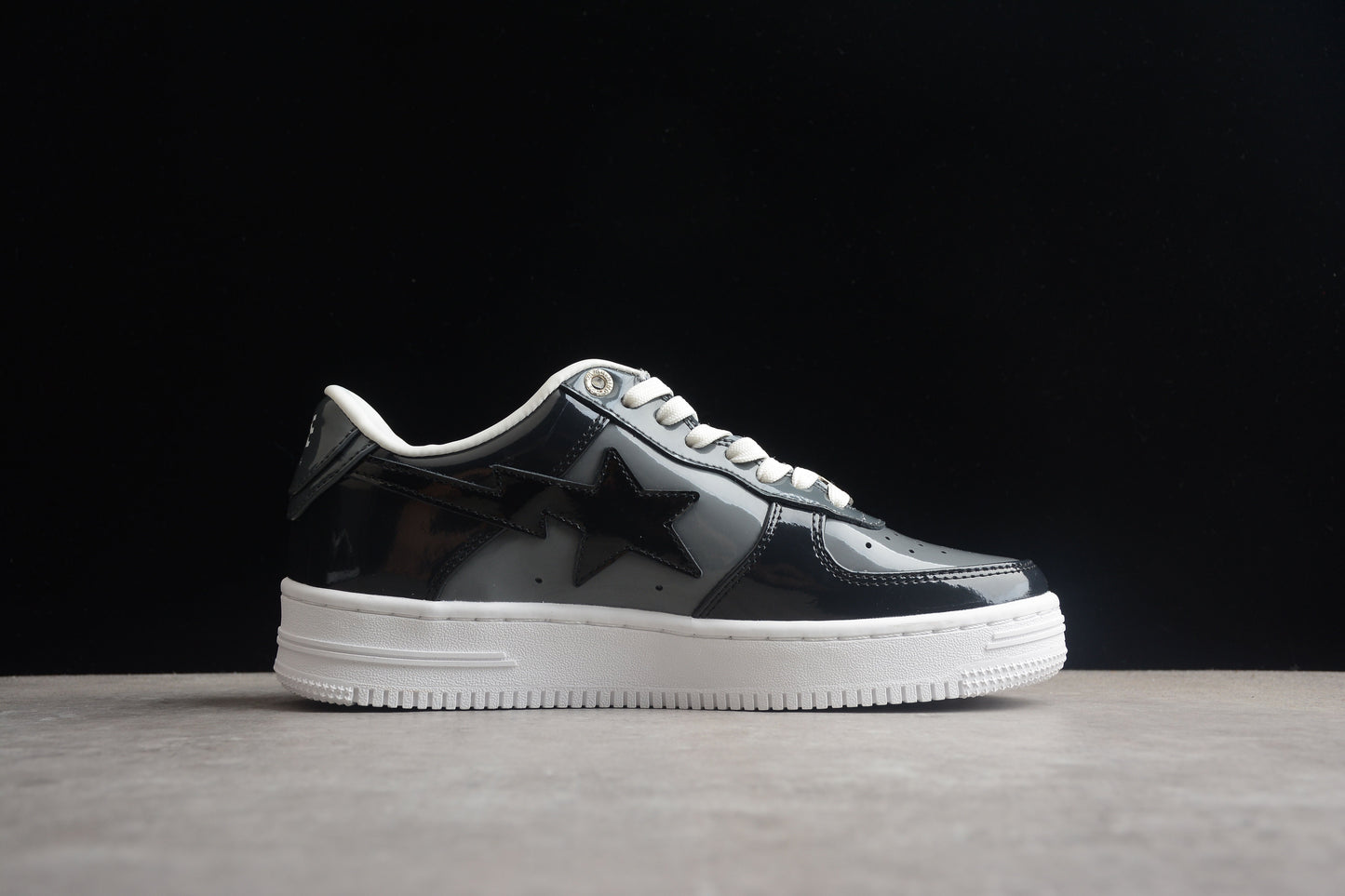 BAPE STA Black Patent Leather Low-Top Sneakers