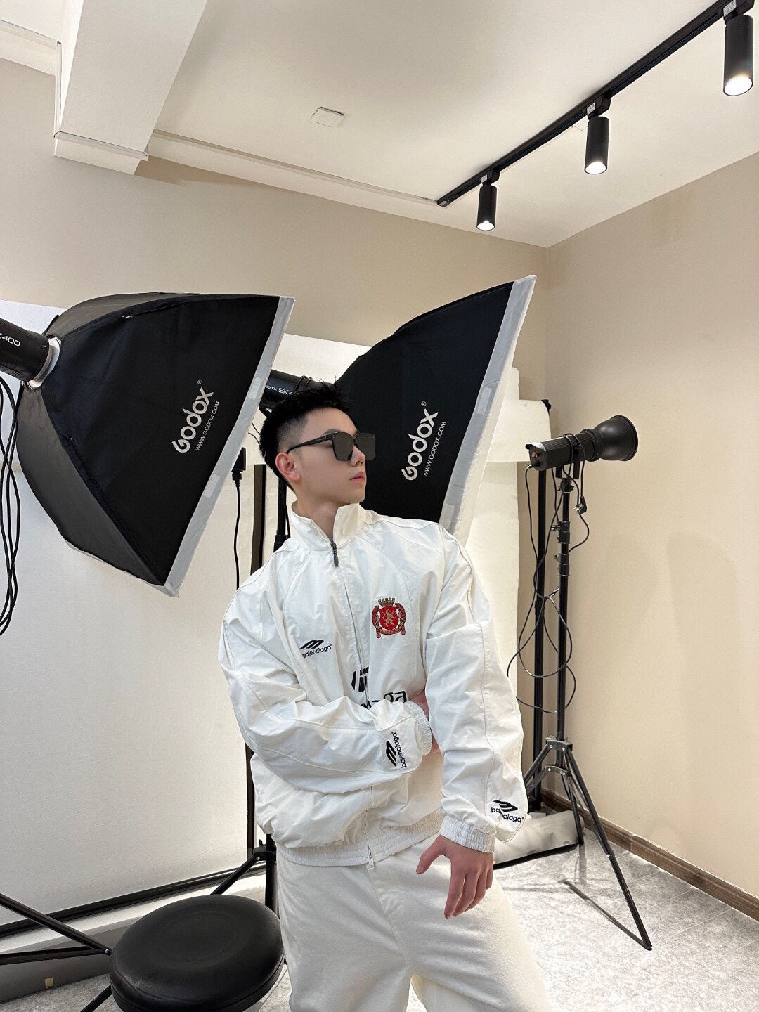 Balenciaga White Zip-Up Track Jacket