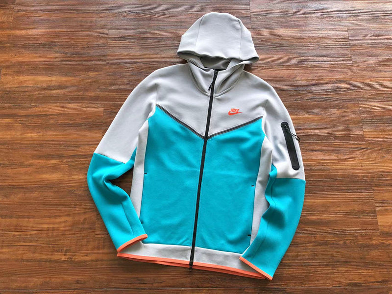 NIKE TECH FLEECE HOODIE x WOLF GREY/AQUAMARINE/ORANGE