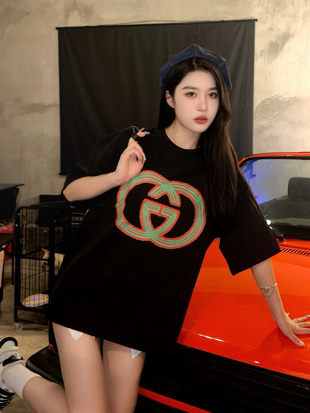 Gucci Multicolor Interlocking G Logo Black T-Shirt