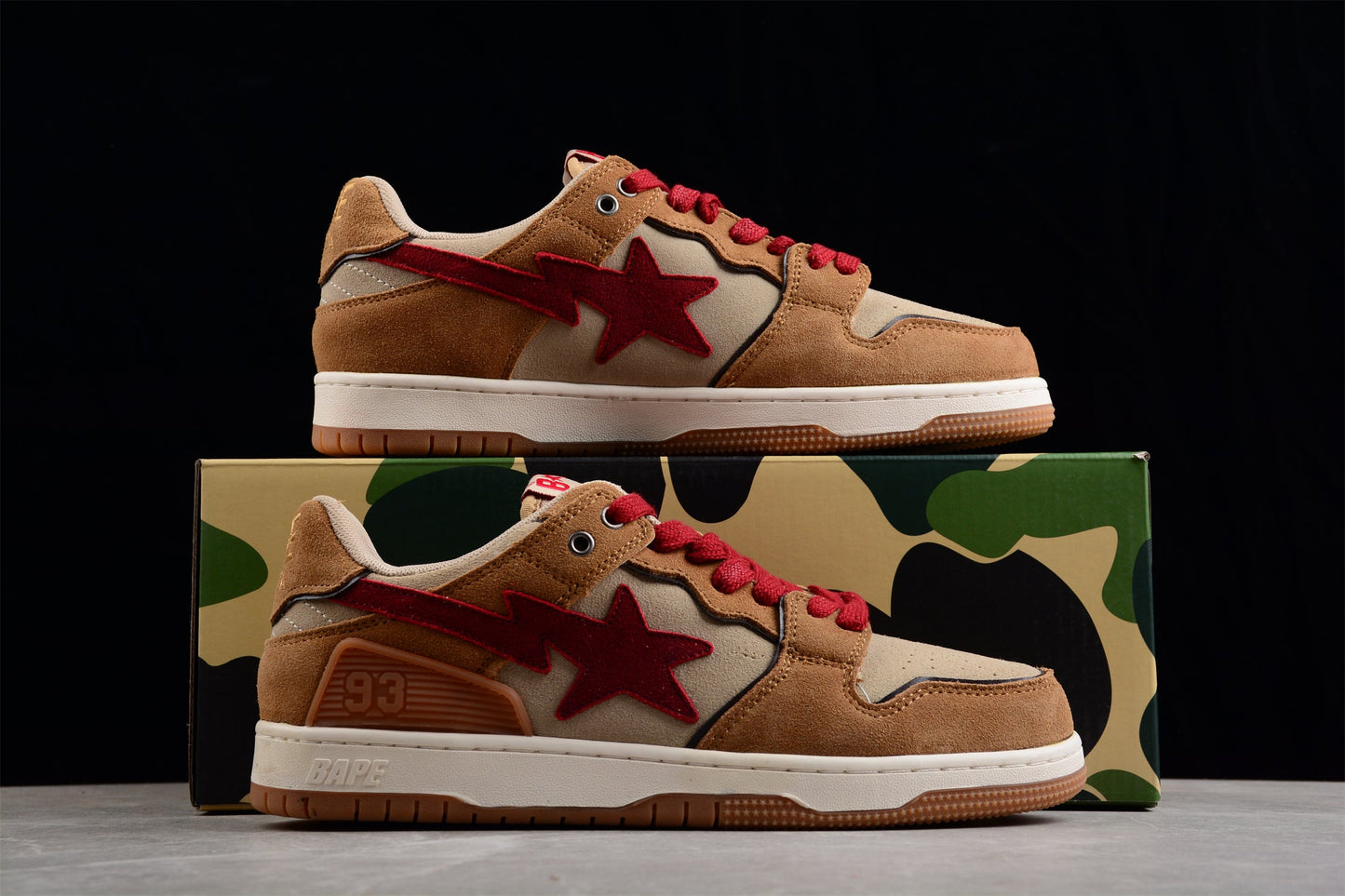 BAPE STA Low-Top Sneakers in Red and Brown