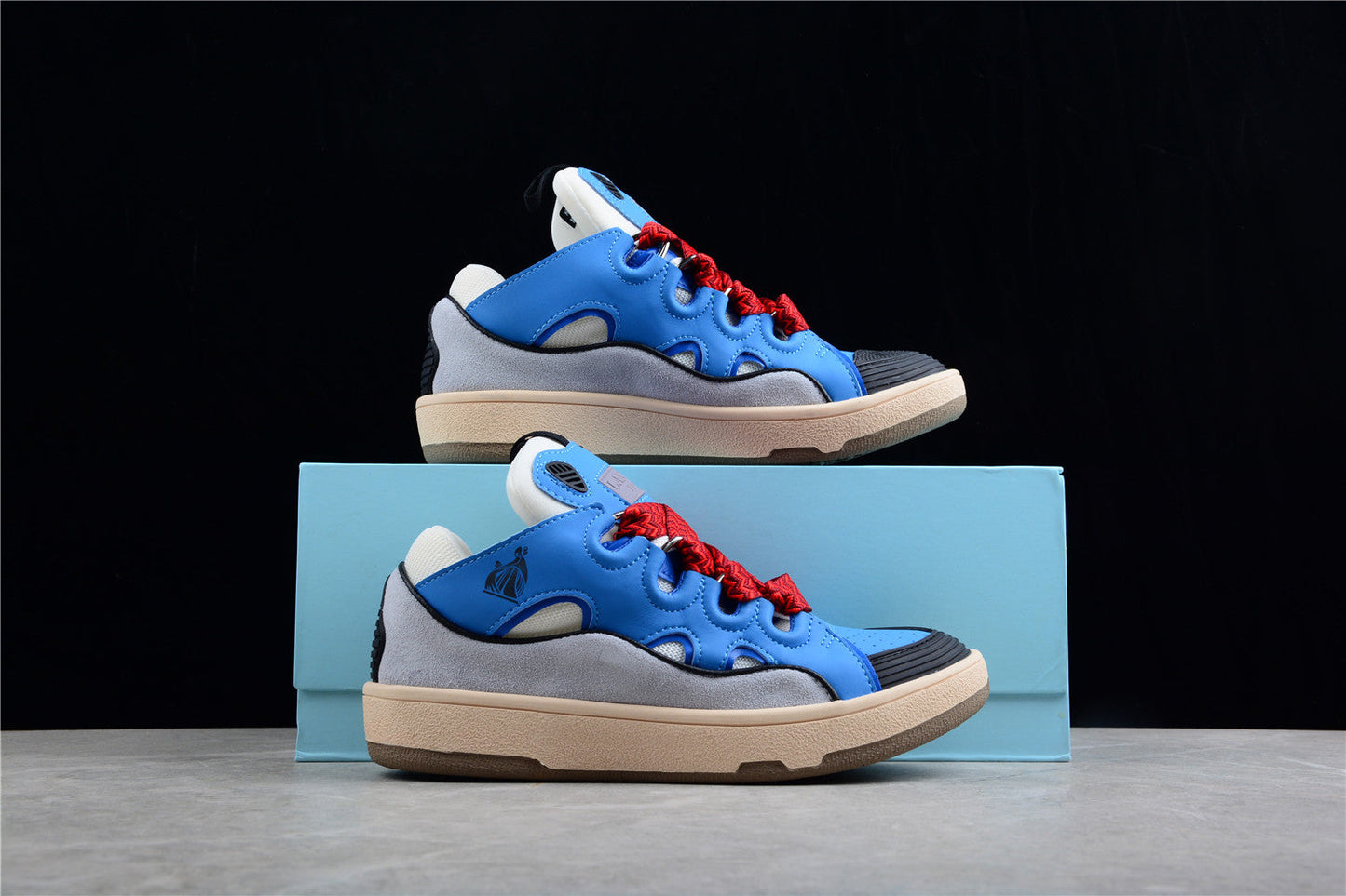 Lanvin Blue and Red Lace Sneakers