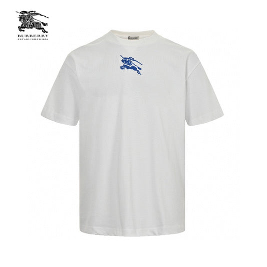 Burberry White T-Shirt with Blue Equestrian Knight Logo