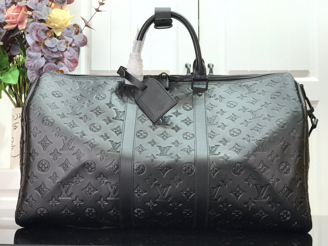 LOUIS VUITTON KEEPBALL 50 BLACK LEATHER TRAVEL BAG