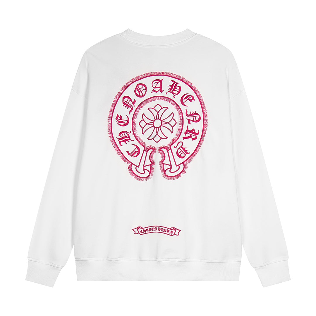 CHROME HEARTS PINK HORSE SHOE LOGO SWEATSHIRT WHITE