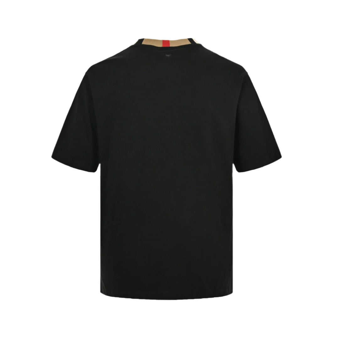 BURBERRY CHECK COLLAR T-SHIRT BLACK