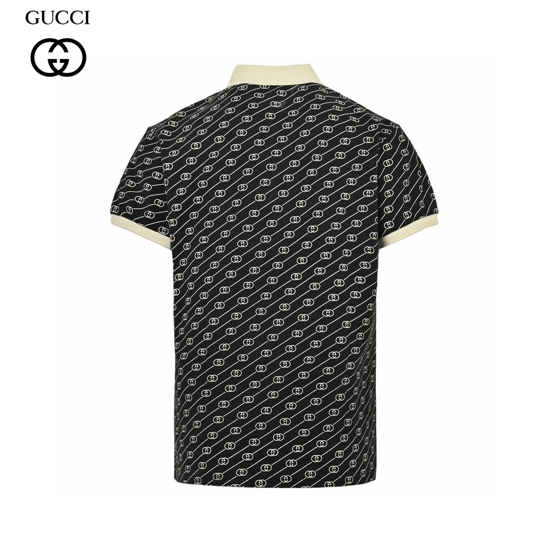 Gucci Black and Beige Patterned Polo Shirt