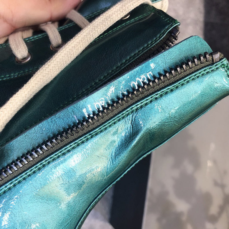 High-Top Metallic Green Leather Sneakers