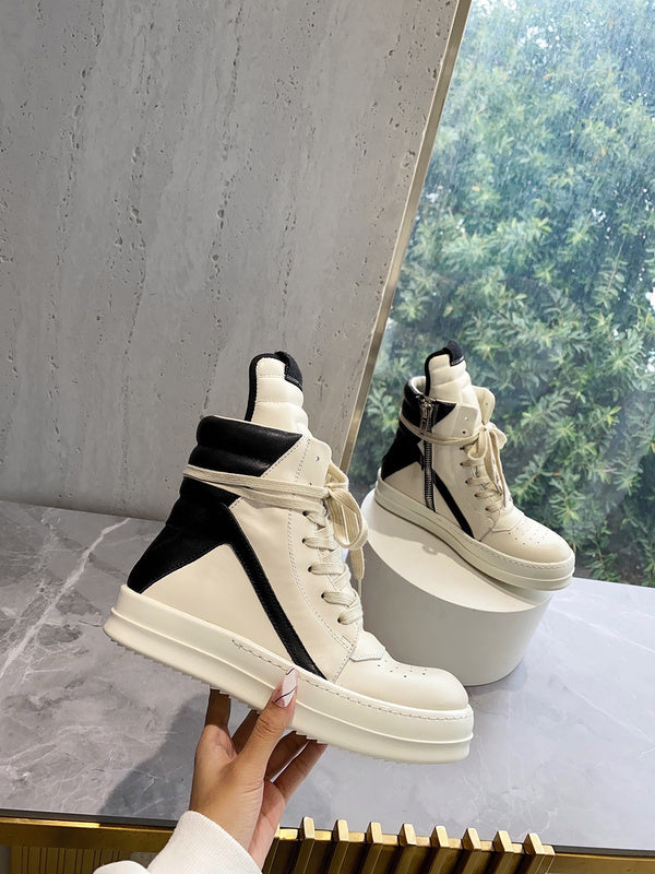 Rick Owens Geobasket Sneakers - Cream and Black