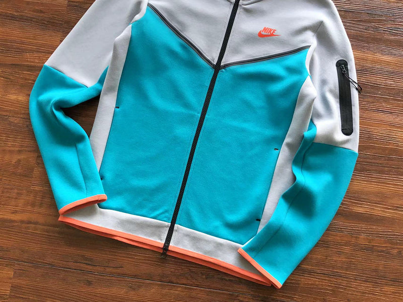 NIKE TECH FLEECE HOODIE x WOLF GREY/AQUAMARINE/ORANGE