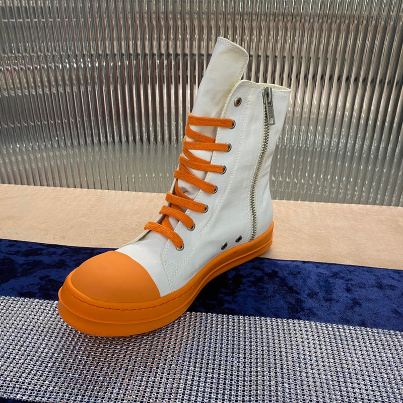 Rick Owens High-Top Canvas Boots - White and Orange