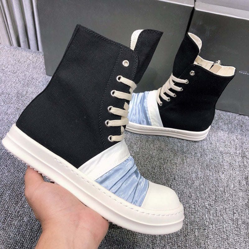 Rick Owens Black Canvas Boots with Ruched Fabric