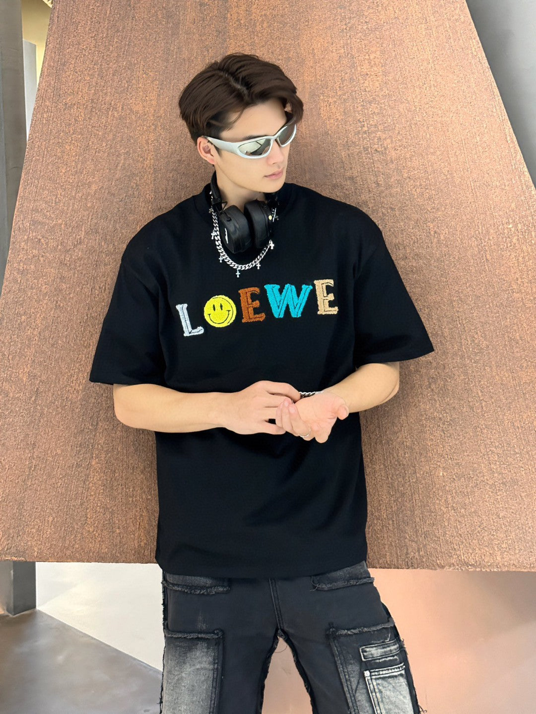 Loewe Black T-Shirt with Multicolored Logo