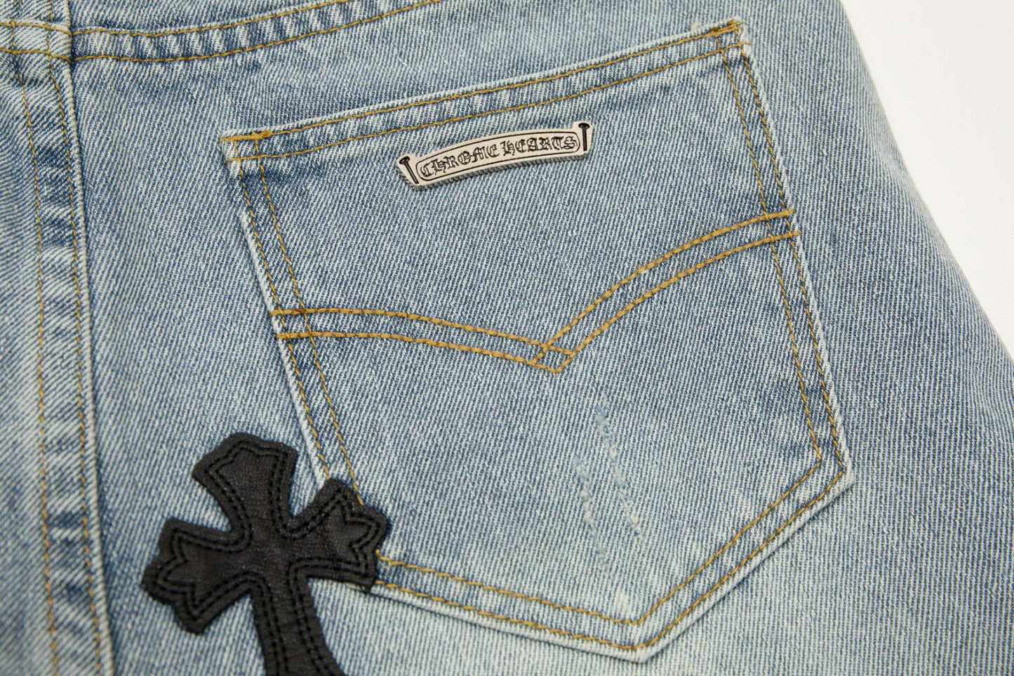 CHROME HEARTS CROSS PATCH JEANS VINTAGE BLUE