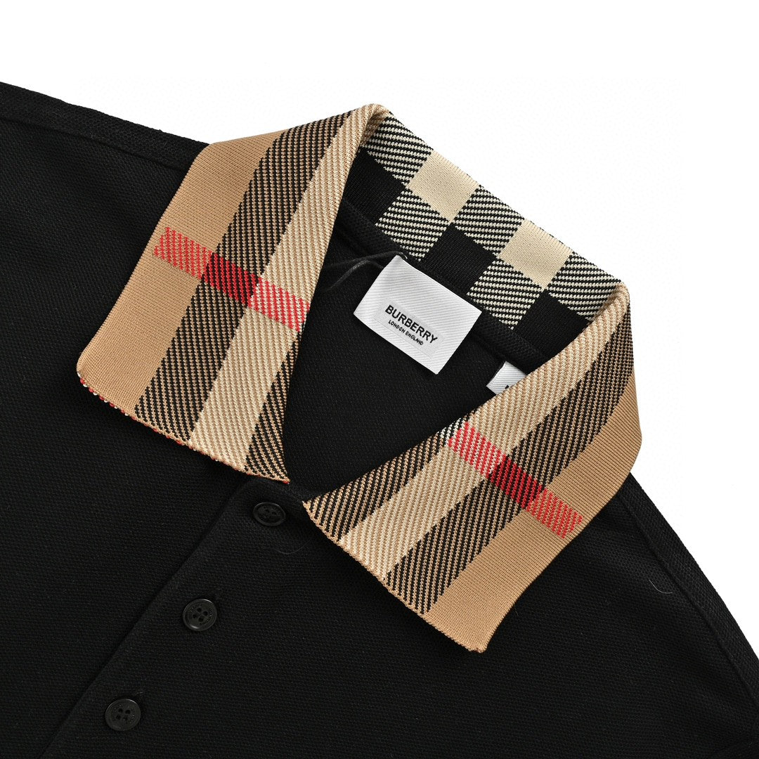 BURBERRY CHECK COLLAR POLO SHIRT BLACK