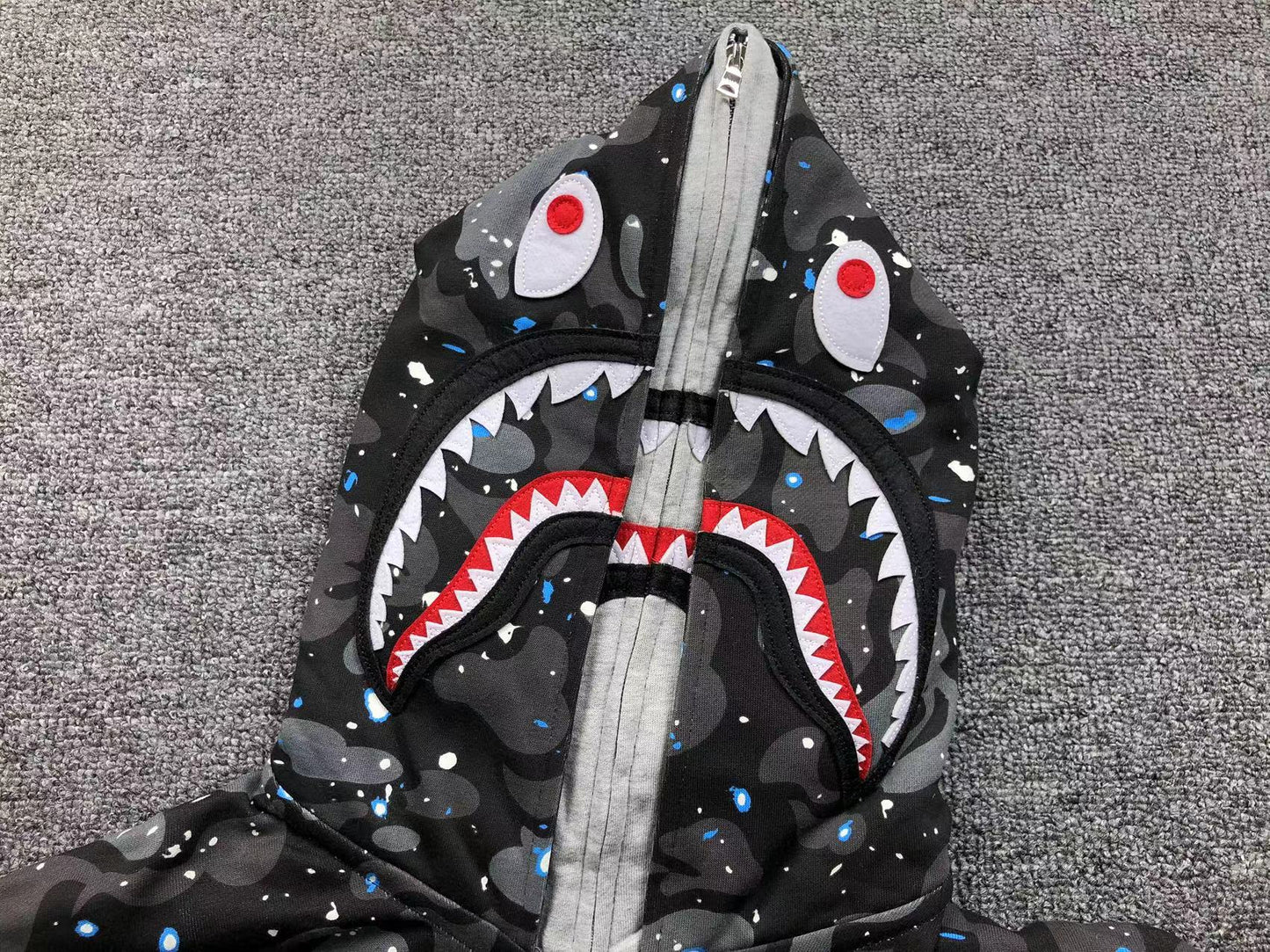 BAPE SPACE CAMO DOUBLE SHARK FULL ZIP HOODIE BLACK