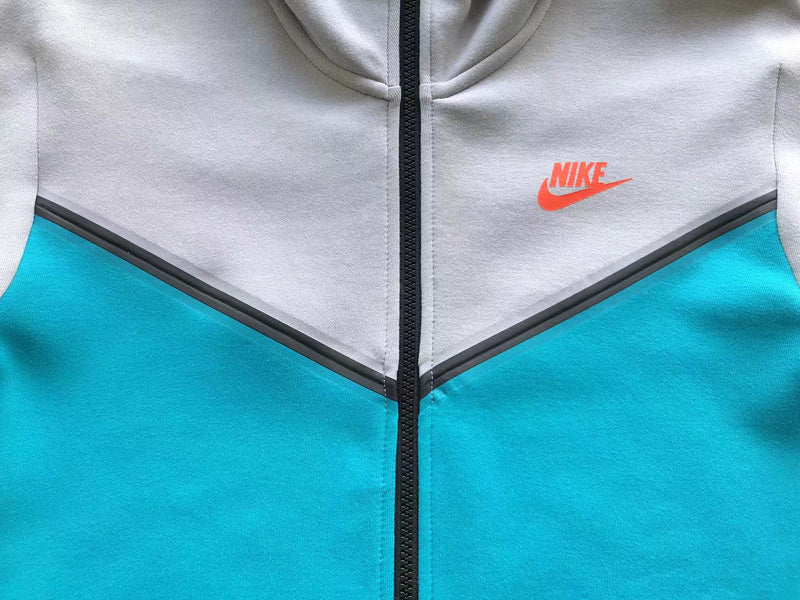 NIKE TECH FLEECE HOODIE x WOLF GREY/AQUAMARINE/ORANGE