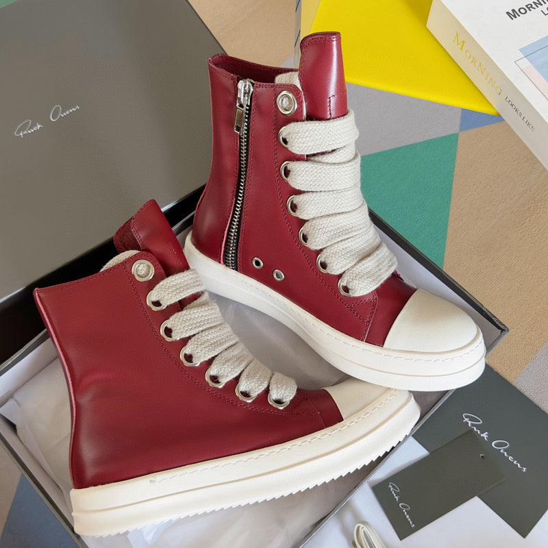 Rick Owens Red High-Top Sneakers