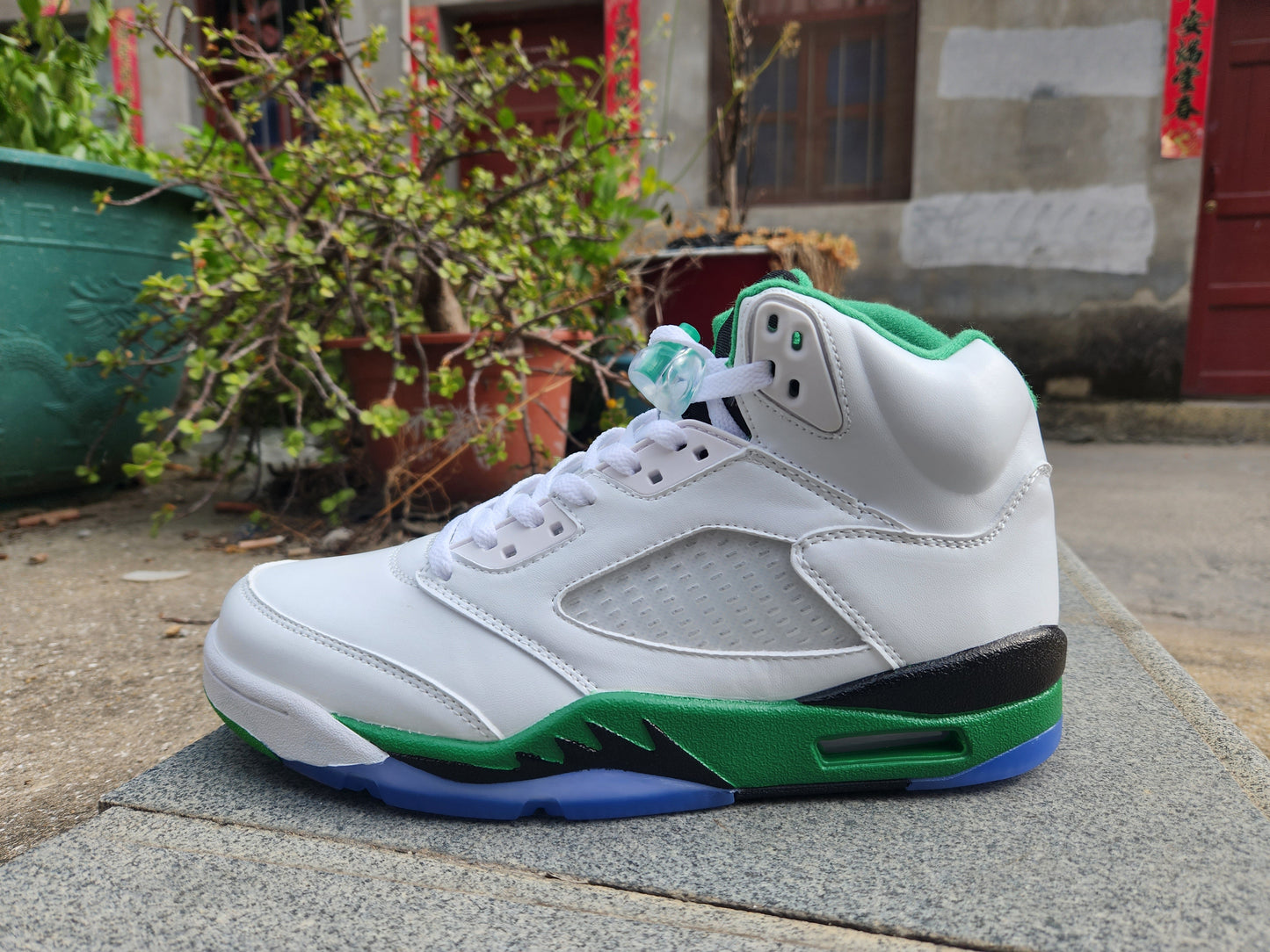 Jordan 5 white, green and black