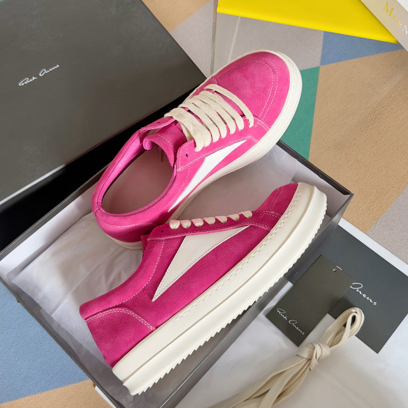 Rick Owens Pink Suede Low-Top Sneakers