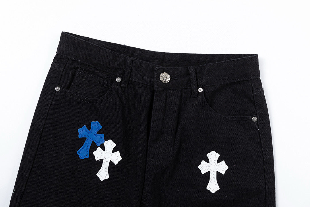 CHROME HEARTS BLUE CROSS PATCH JEANS BLACK