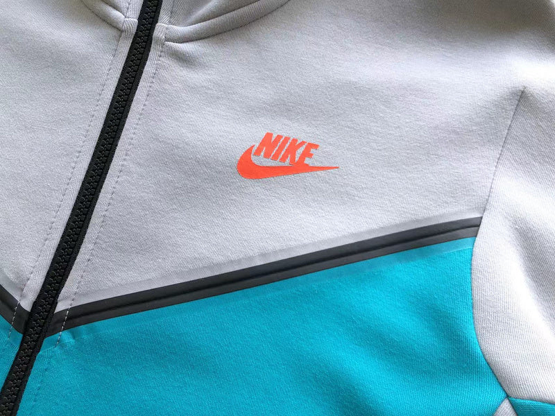 NIKE TECH FLEECE HOODIE x WOLF GREY/AQUAMARINE/ORANGE