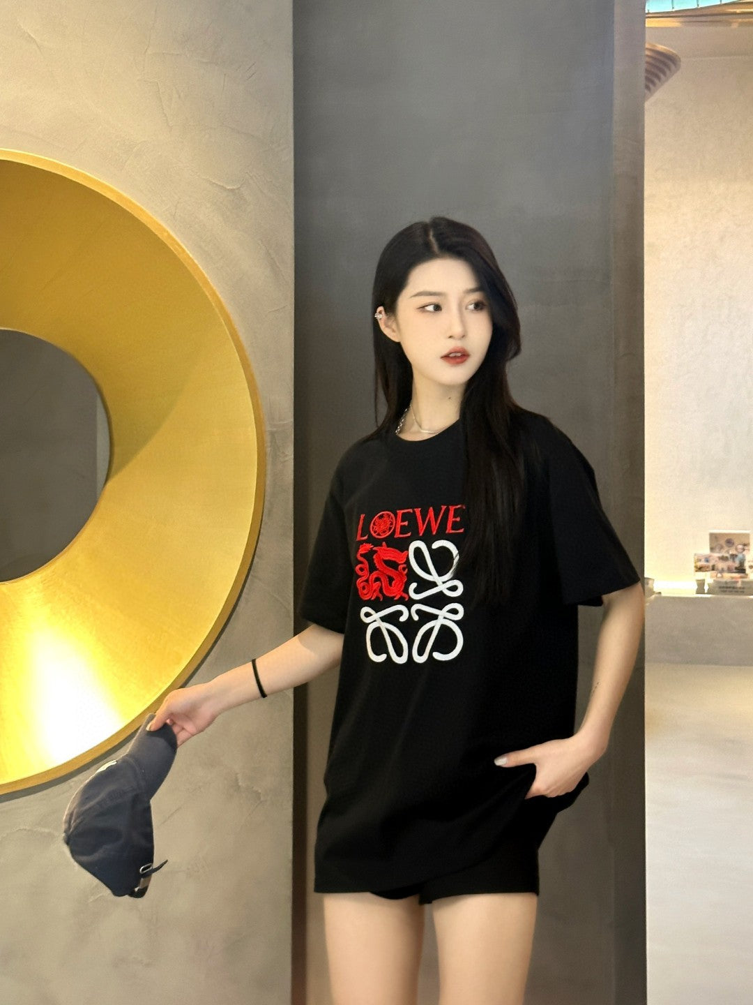 Loewe Black T-Shirt with Red and White Logo