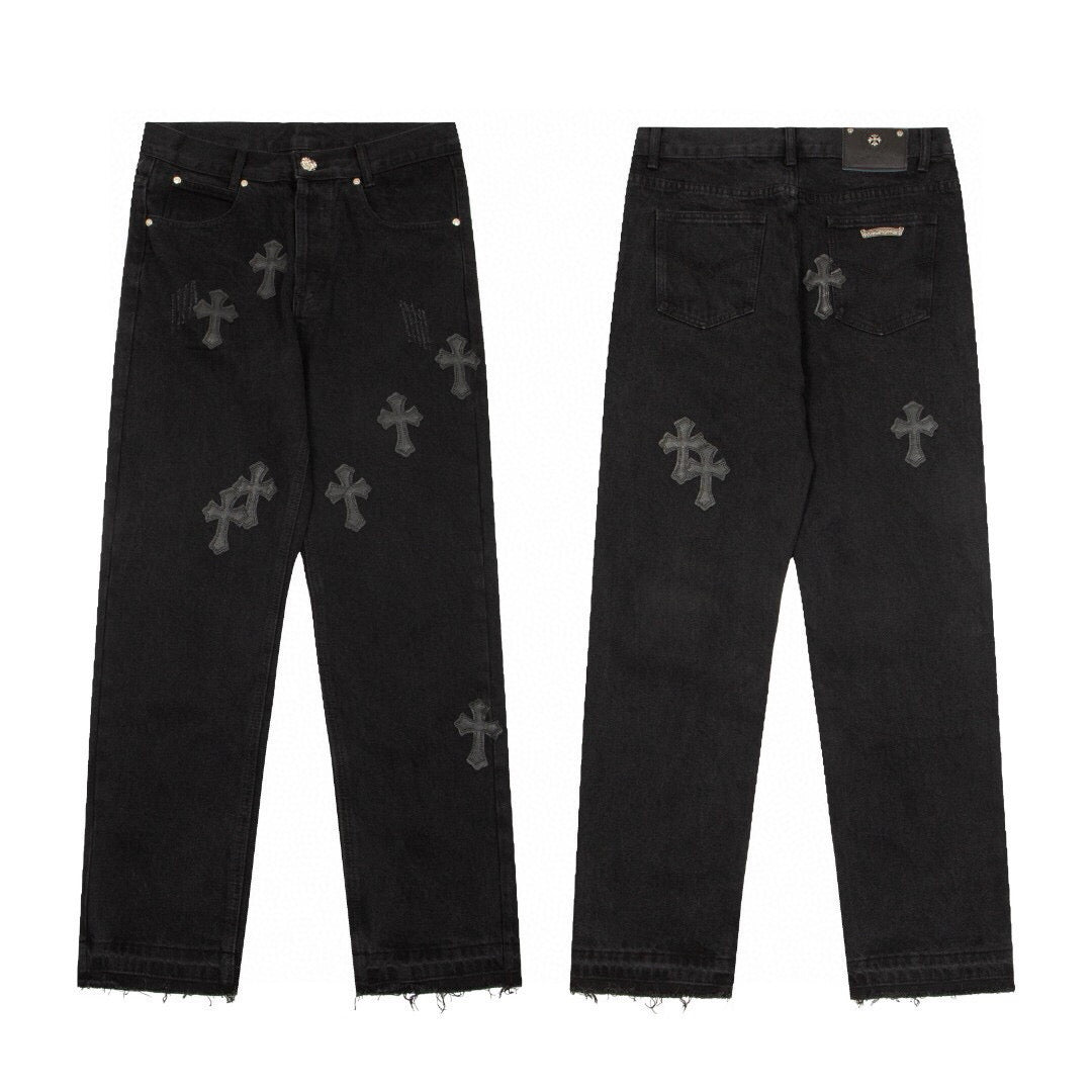 CHROME HEARTS BLACK CROSS PATCH JEANS BLACK