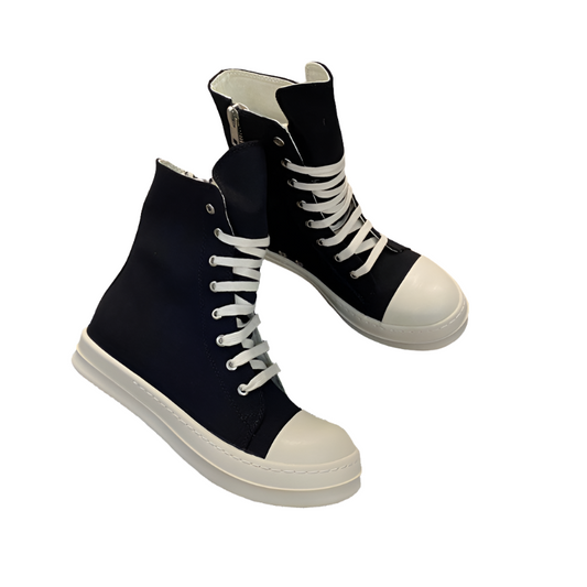 Rick Owens Canvas High-Top Sneakers - Black and White