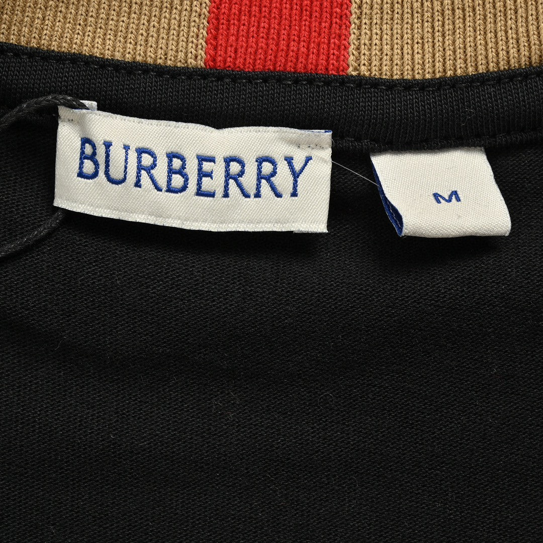 BURBERRY CHECK COLLAR T-SHIRT BLACK