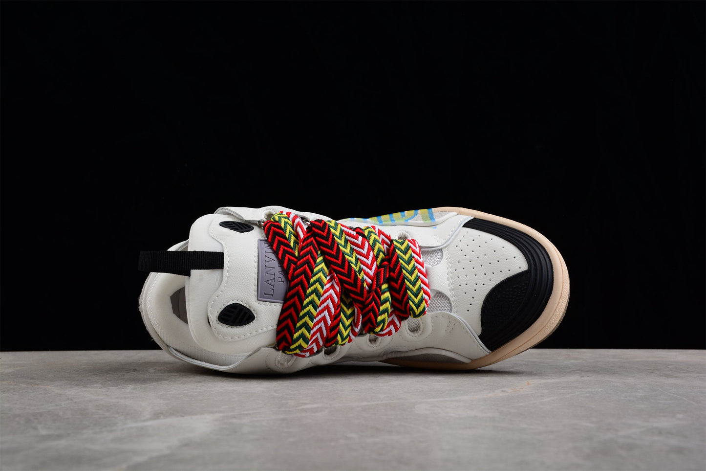 White Low Top Sneakers with Multicolor Laces