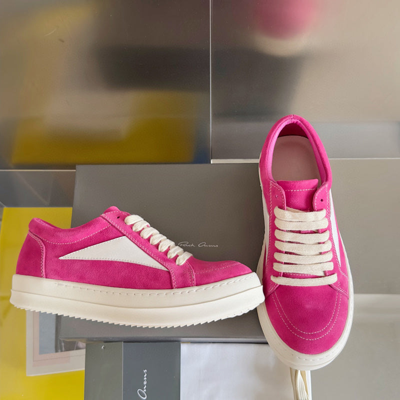 Rick Owens Pink Suede Low-Top Sneakers