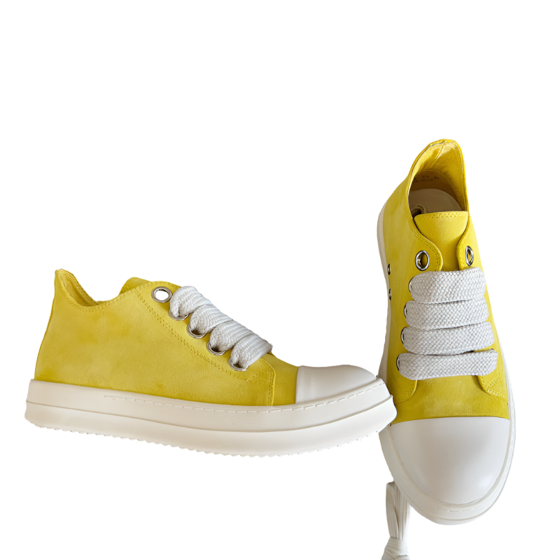 Rick Owens Yellow Suede Low-Top Sneakers