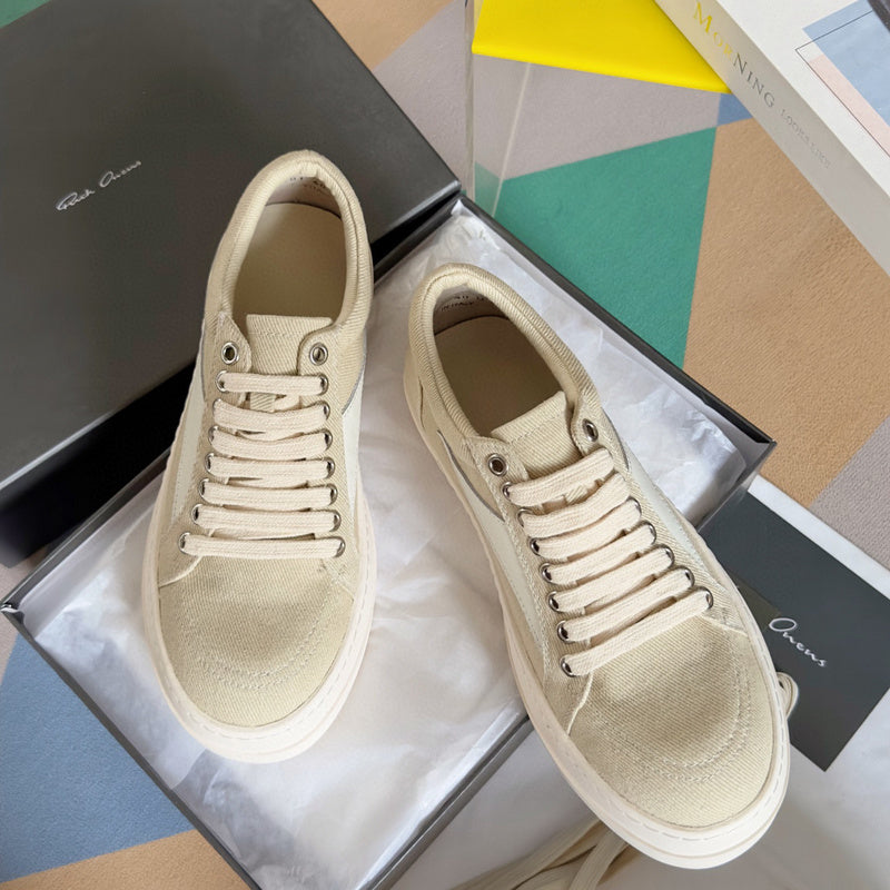 Rick Owens Beige Canvas Low-Top Sneakers