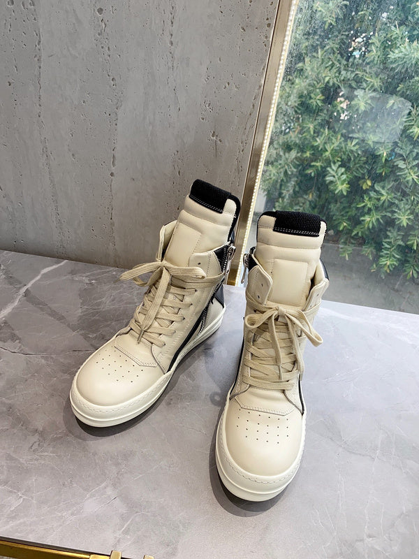 Rick Owens Geobasket Sneakers - Cream and Black