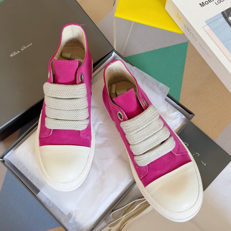 Rick Owens Pink Suede Low-Top Sneakers