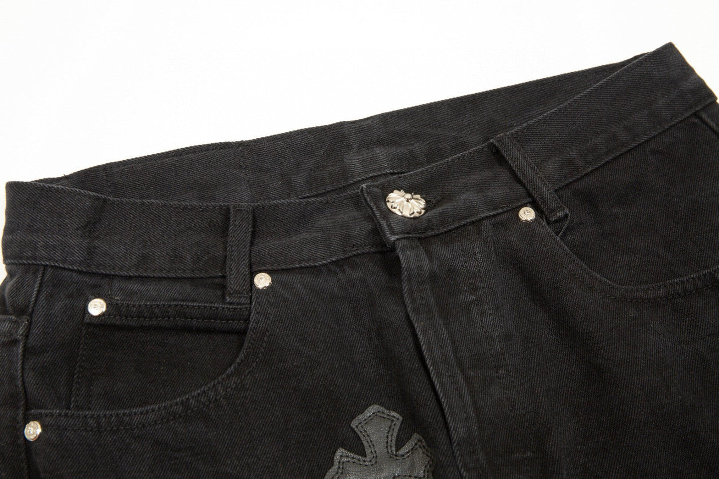 CHROME HEARTS BLACK CROSS PATCH JEANS BLACK