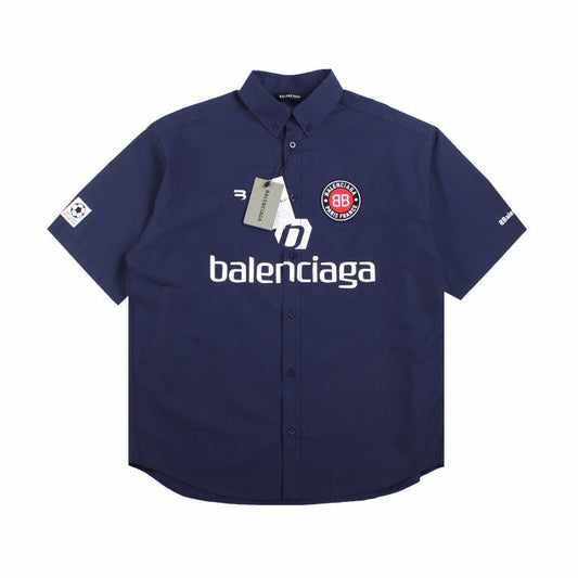 BALENCIAGA LOGO DESIGN BUTTON-UP SHIRT NAVY