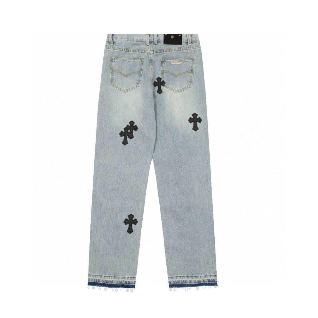 CHROME HEARTS CROSS PATCH JEANS VINTAGE BLUE