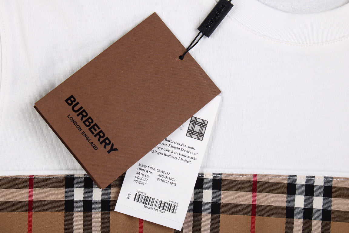 Burberry Check Panel T-Shirt (White)