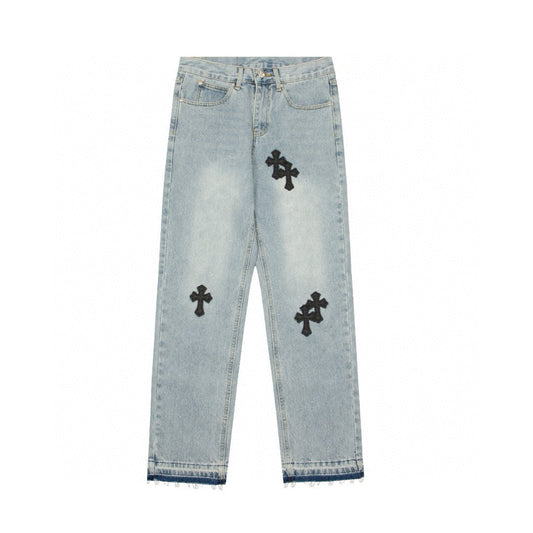 CHROME HEARTS CROSS PATCH JEANS VINTAGE BLUE