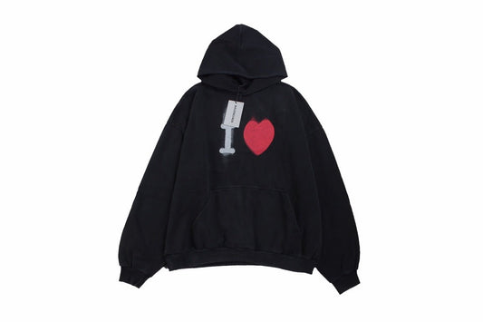 Balenciaga Black Hoodie with "I Love" Graphic