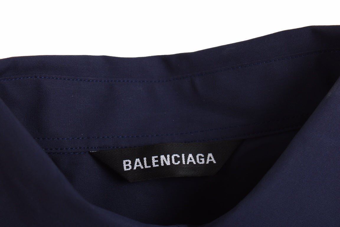 BALENCIAGA LOGO DESIGN BUTTON-UP SHIRT NAVY