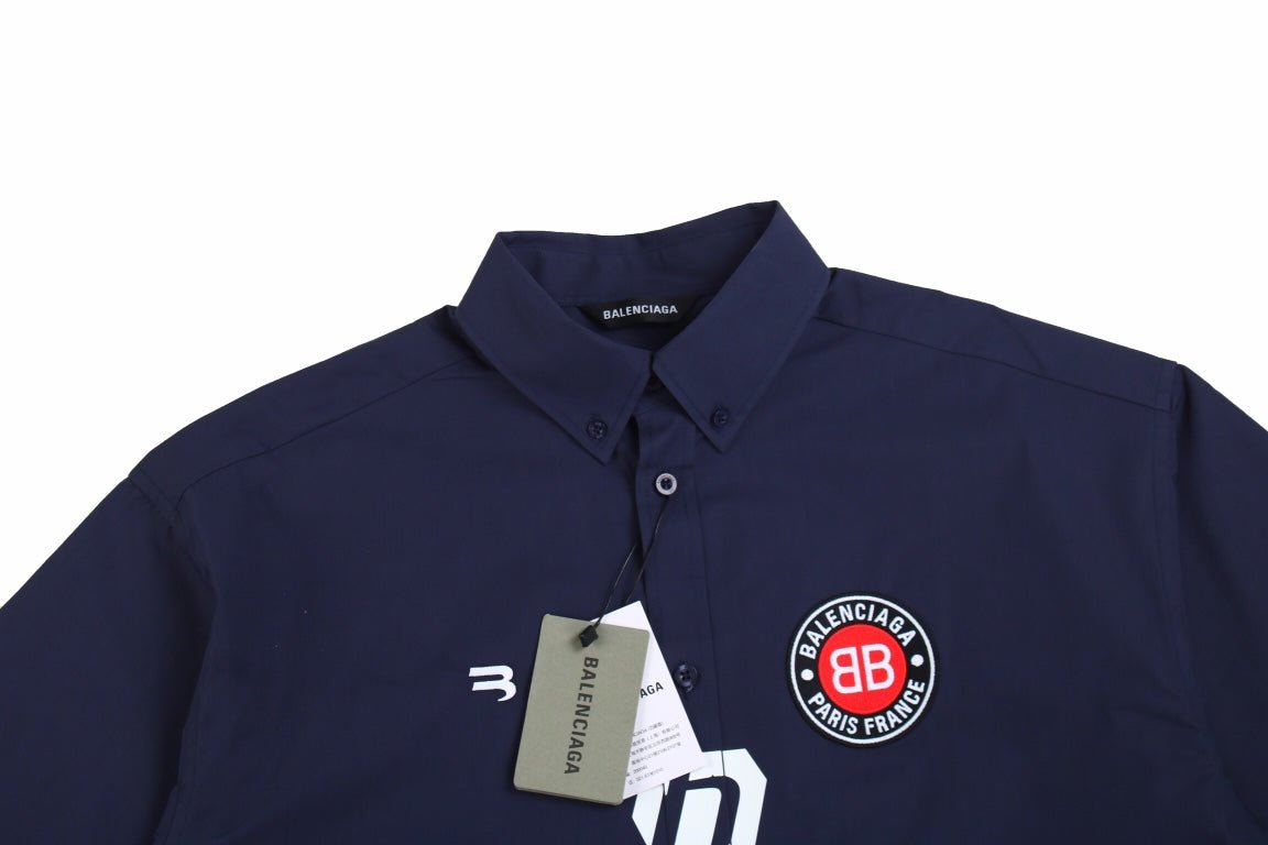 BALENCIAGA LOGO DESIGN BUTTON-UP SHIRT NAVY