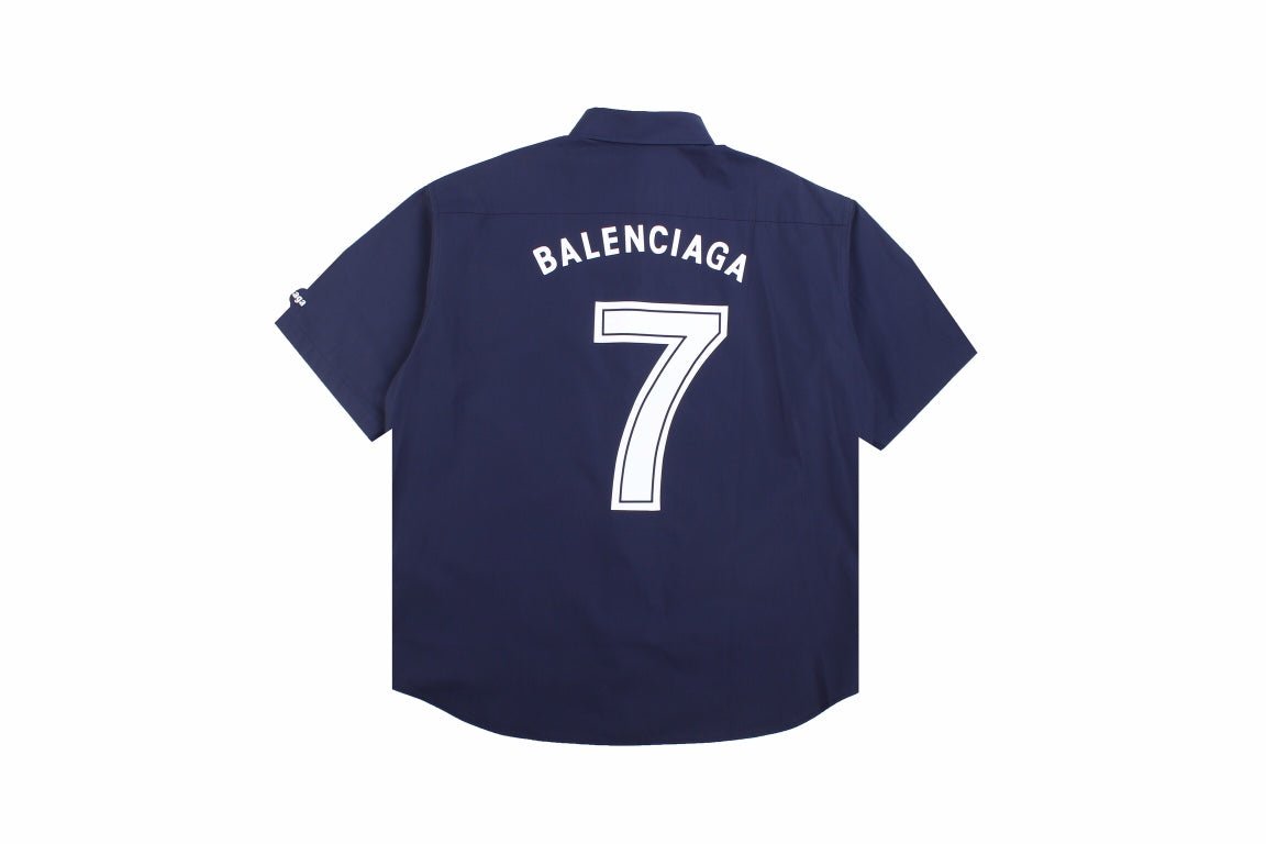 BALENCIAGA LOGO DESIGN BUTTON-UP SHIRT NAVY