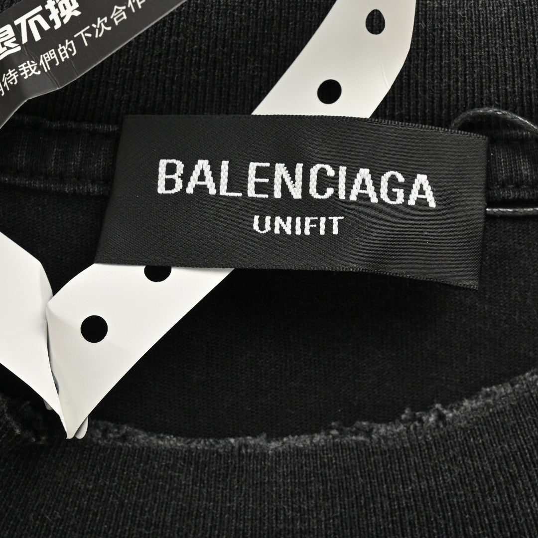 BALENCIAGA DISTRESSED LOGO T-SHIRT BLACK