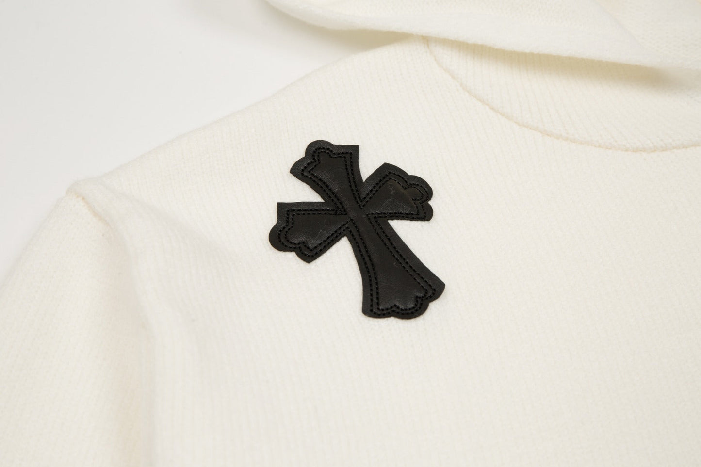 CHROME HEARTS BLACK CROSS PATCH HOODIE WHITE