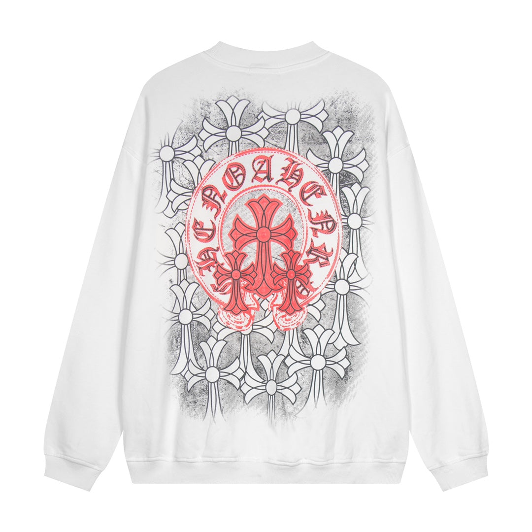 CHROME HEARTS RED HORSE SHOE LOGO SWEATSHIRT WHITE